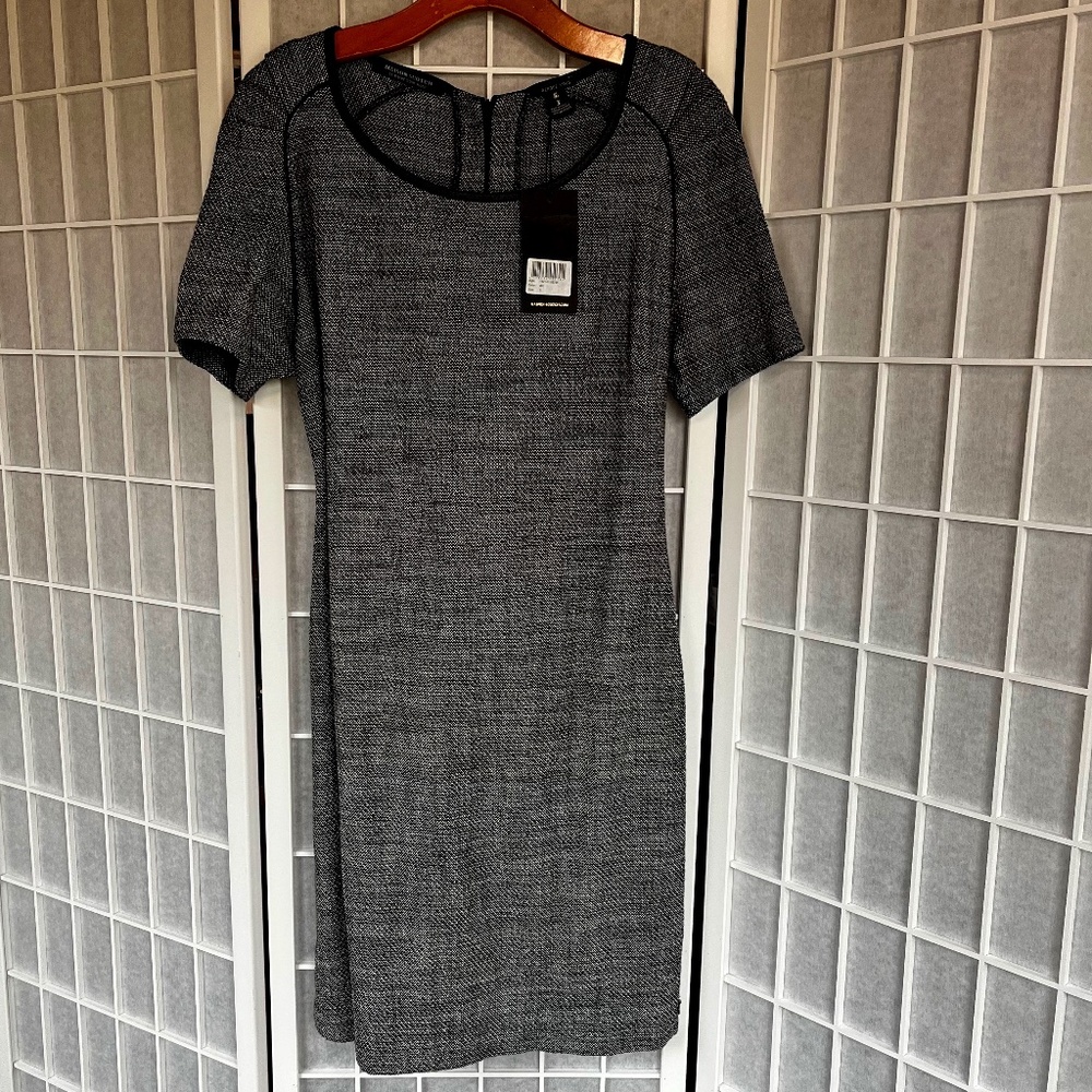 Rendezvous Black & White Tweed Dress size medium knee-length, scoop neck